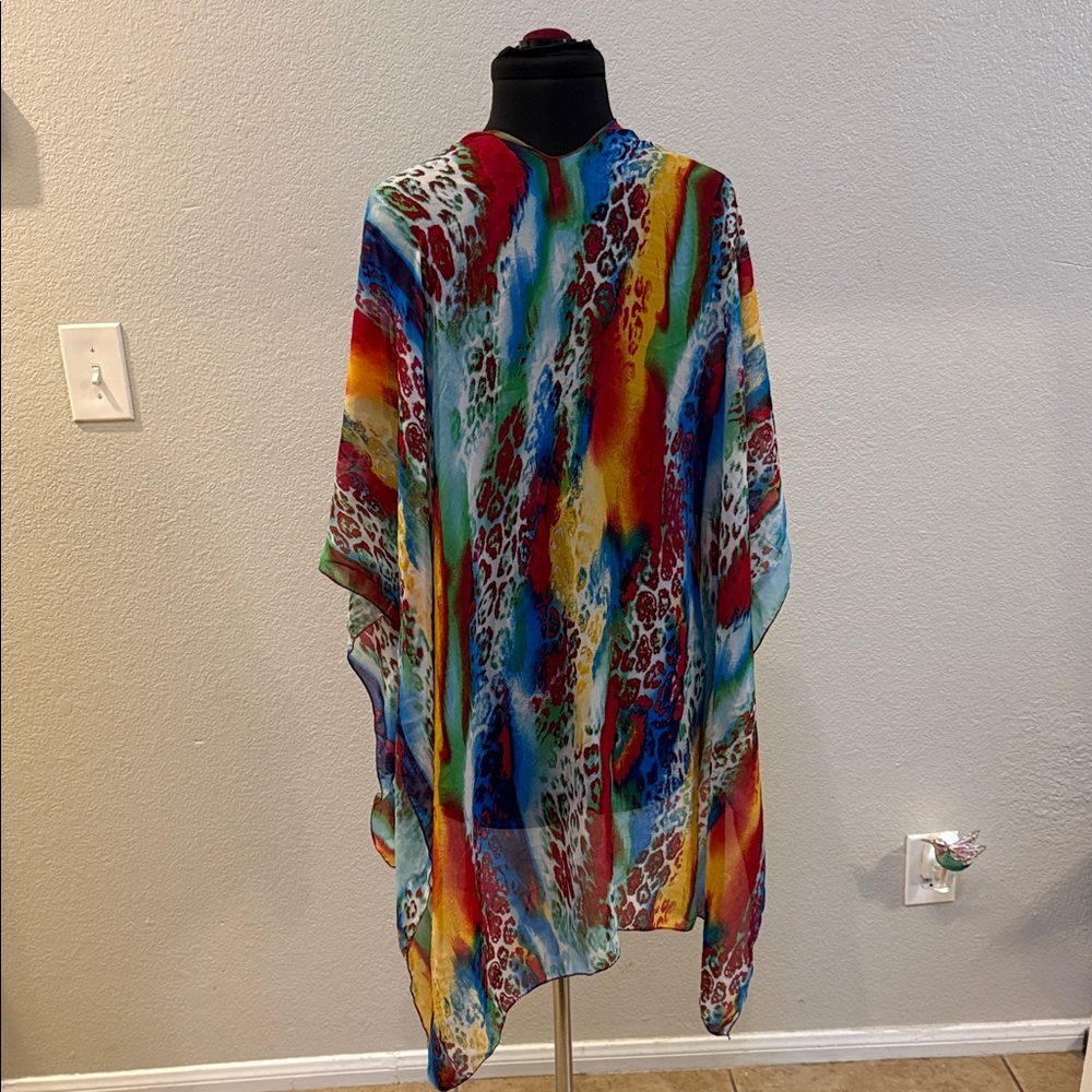 Versatile Colorful Watercolor Animal Print Lightweight Kimono or Sarong - Picture 4 of 7